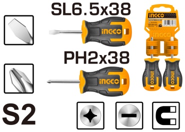 INGCO набор отверток HKSDS2028 PH2х38 мм, SL6.5х38 мм