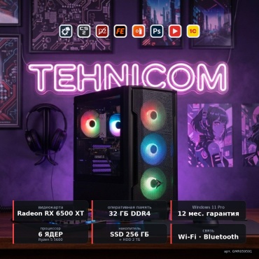 Tehnicom R5 5600 / RX 6500 XT 4 Гб / 32 Гб / 2000 Гб HDD+SSD 256 Гб / Win 11 Pro