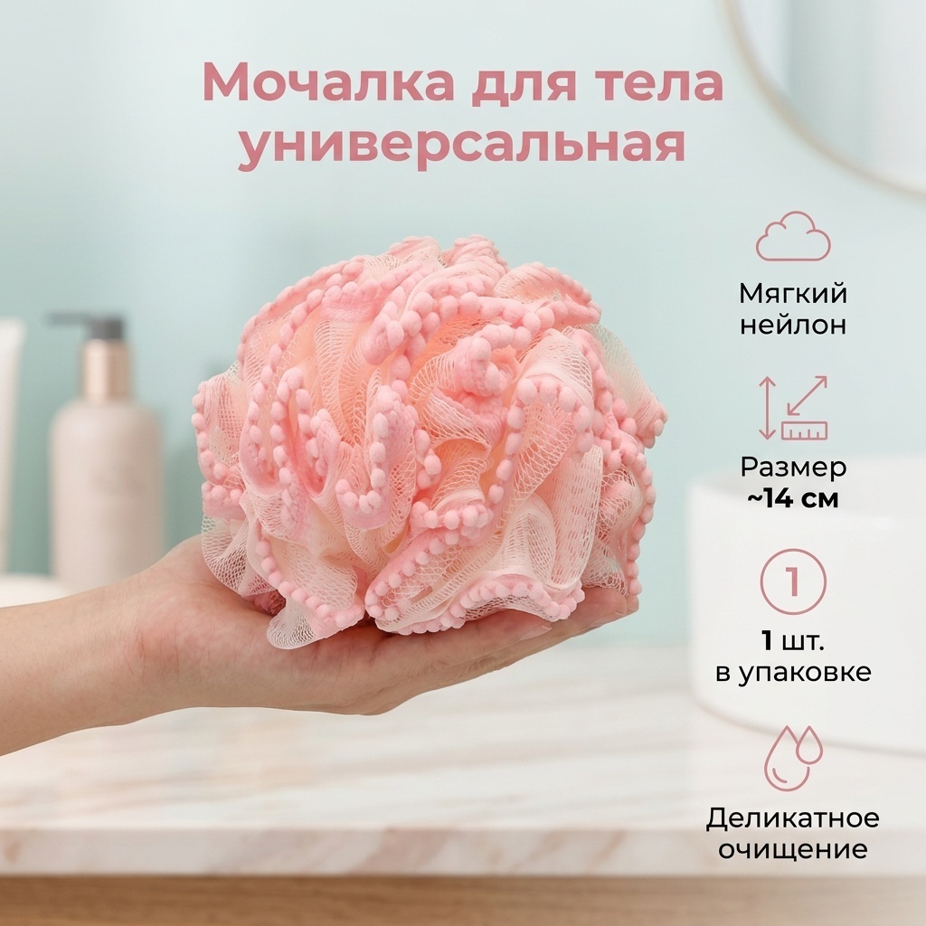 Мочалка для тела, универсальное розовый 1 шт