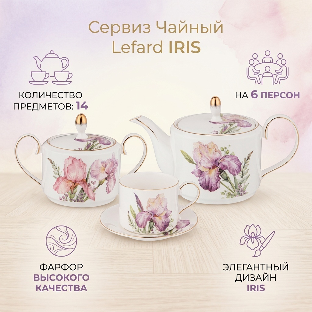 Сервиз на 6 персон Lefard Iris, предметов: 14, чайный, фарфор