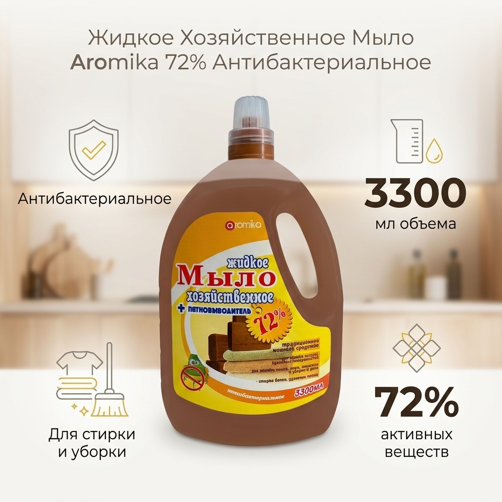 Жидкое мыло хозяйственное Aromika 72% Антибактериальное Специфический 1 шт