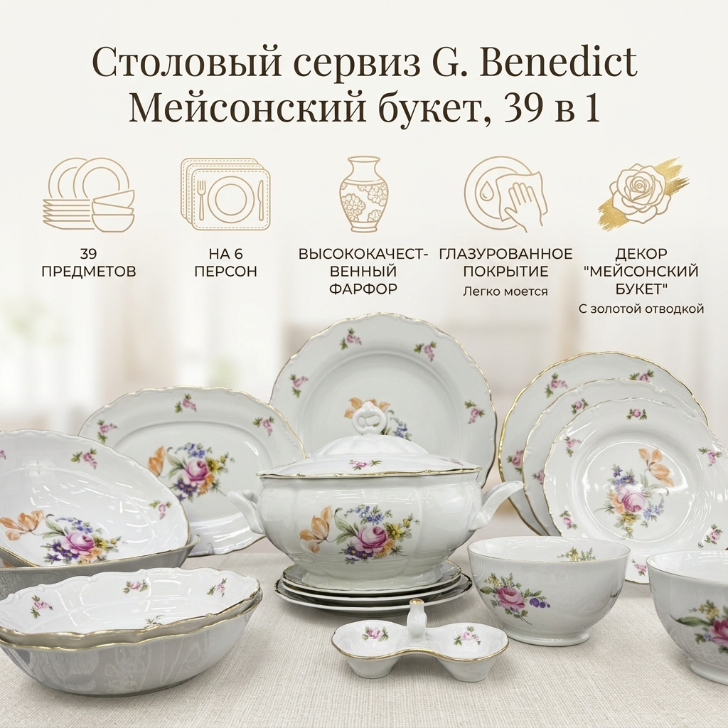 Сервиз на 6 персон G. Benedict Мейсонский букет, предметов: 39, столовый, фарфор