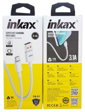Кабель Inkax USB TypeC (F), USB TypeC (M), 1 м, INKAX CB-51 Usb-c Type-c белый