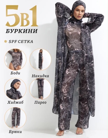 Купальник буркини черный, темно-серый