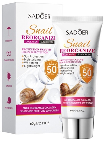 SADOER крем SNAIL AND COLLAGEN SUNSCREEN SPF50 для лица, для зоны декольте 60 мл
