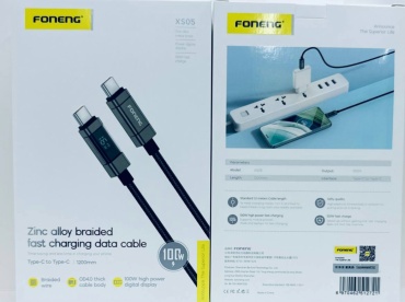 Кабель FONENG USB TypeC (F), USB TypeC (M), 1.2 м, FONENG XSO5 черный