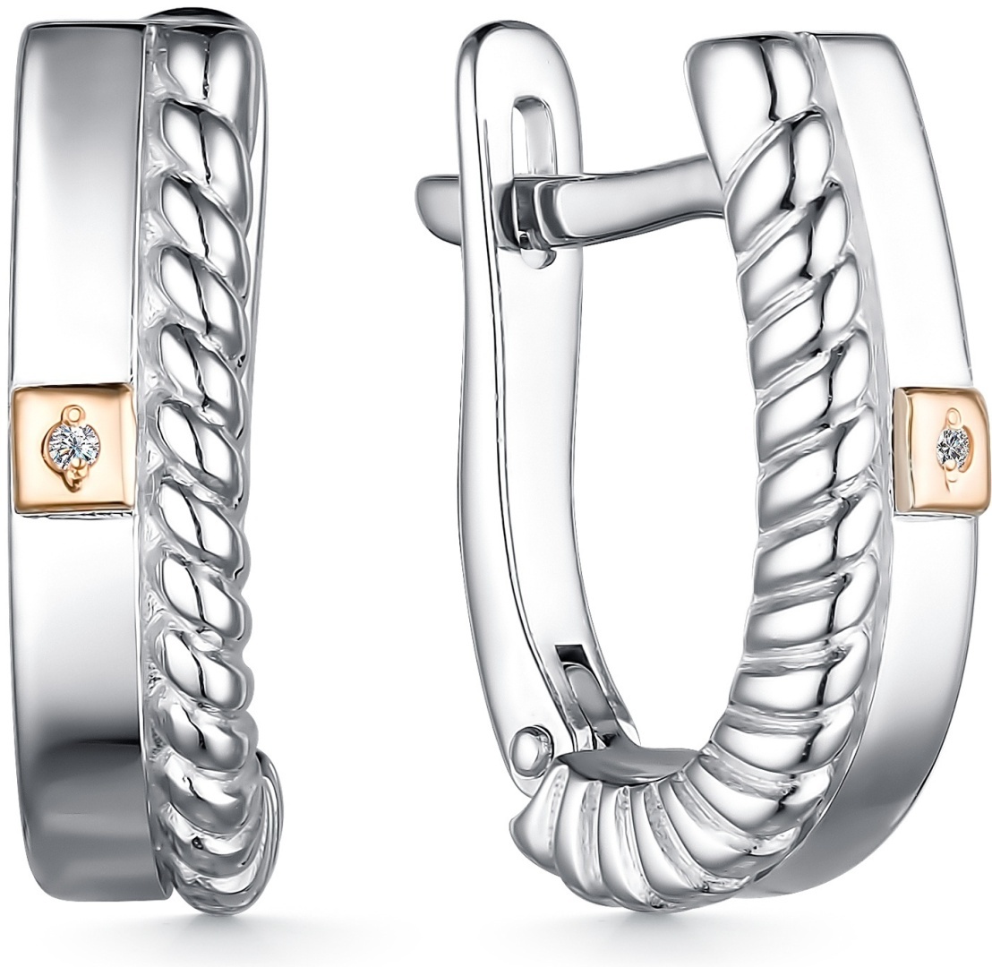 Серьги АЛЬКОР 02-3954/000Б-00* вес 3.87 г серебро, бриллиант