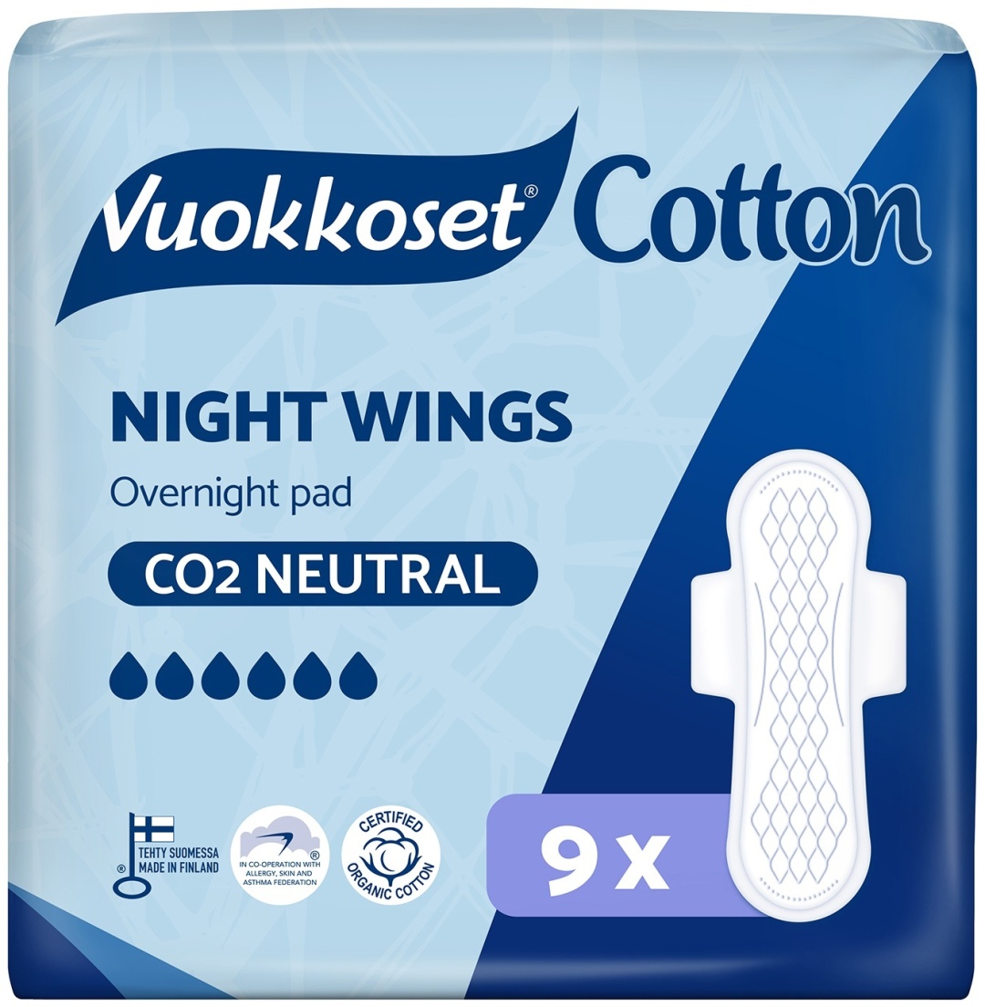 Vuokkoset прокладки Cotton Night Wings 9 шт
