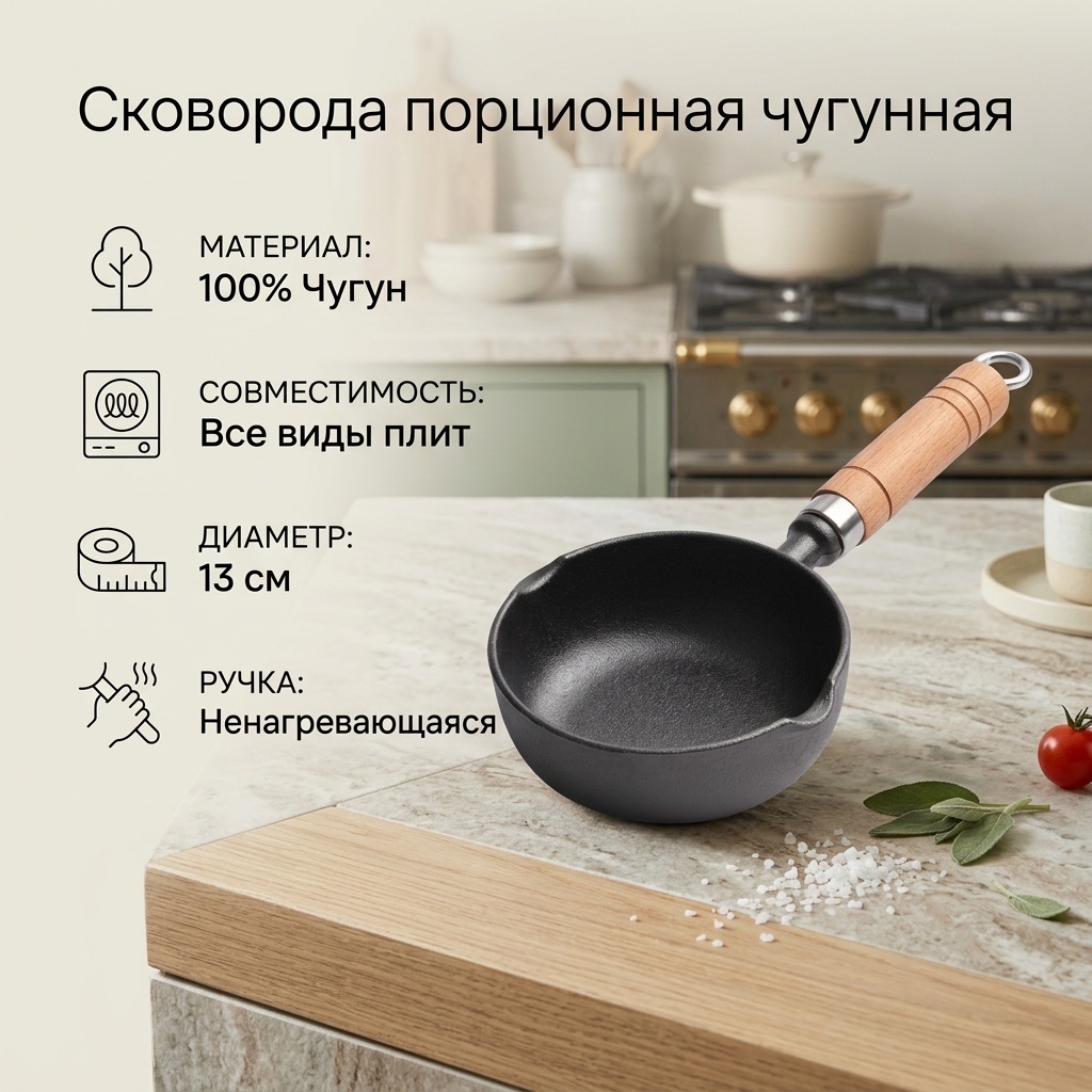 Сковорода порционная 13 см , чугун