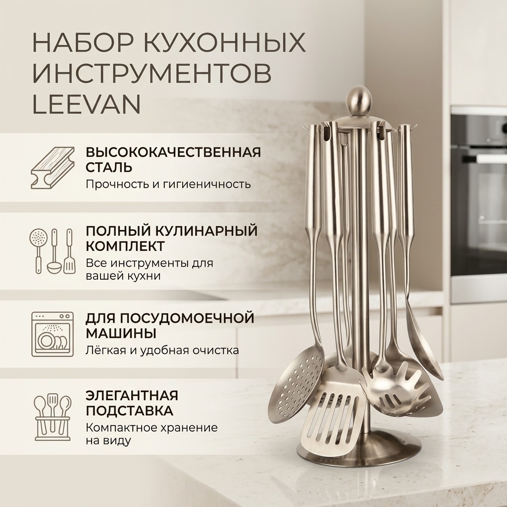 Набор кухонных инструментов нержавеющая сталь, 6 шт