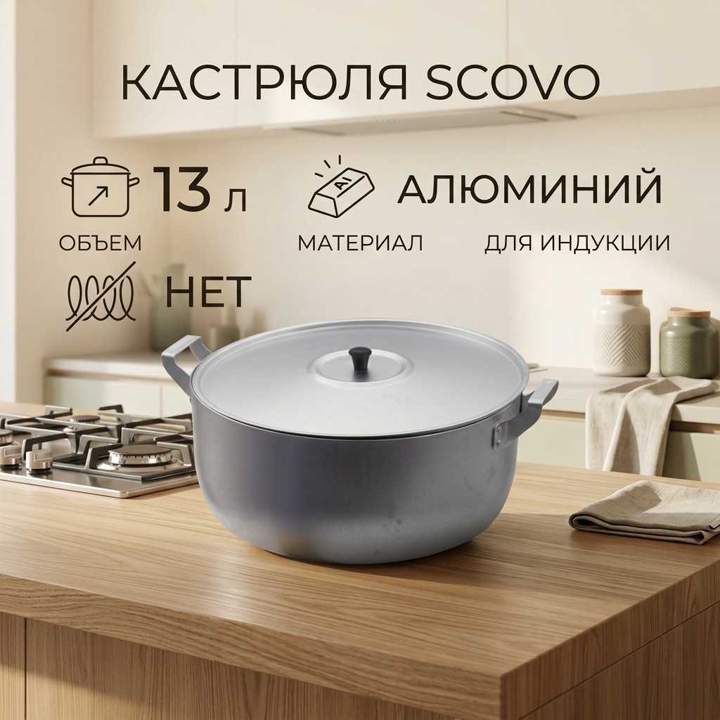 Кастрюля 13 л, SCOVO МШ-019 алюминий
