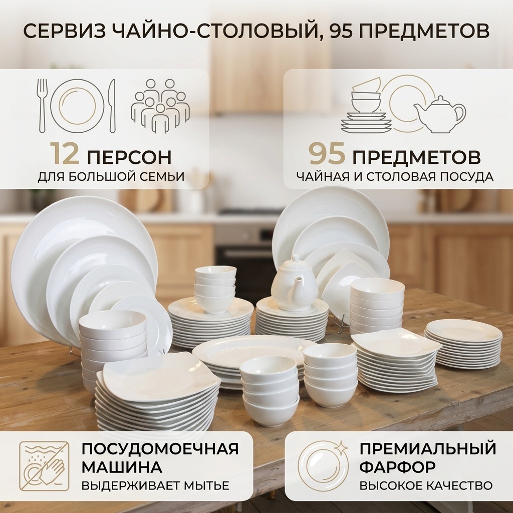 Сервиз на 12 персон 87654332123456, предметов: 95, чайно-столовый, фарфор