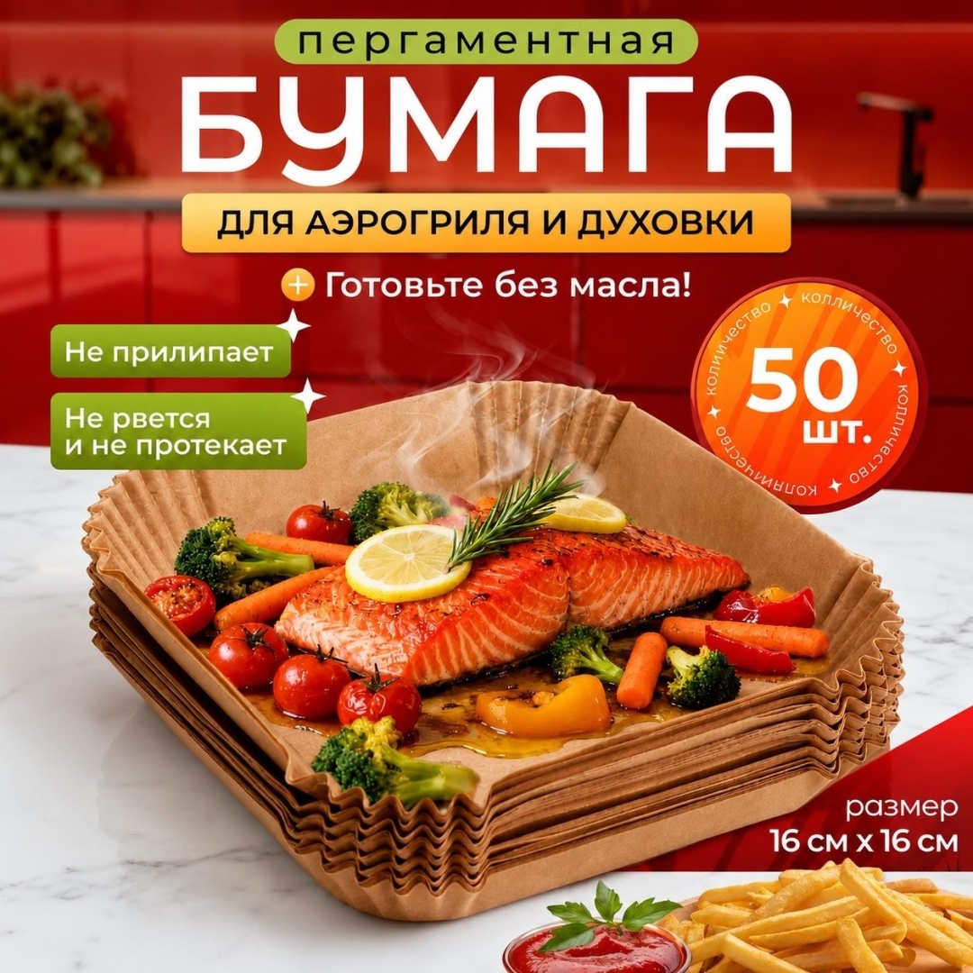 Форма для выпечки, для запекания, для хлеба, для гриля, для аэрогриля Avenira пергаментная бумага, 50 шт