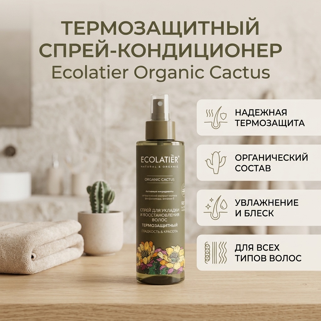 Ecolatier Organic Cactus термозащитный спрей-кондиционер 200 мл
