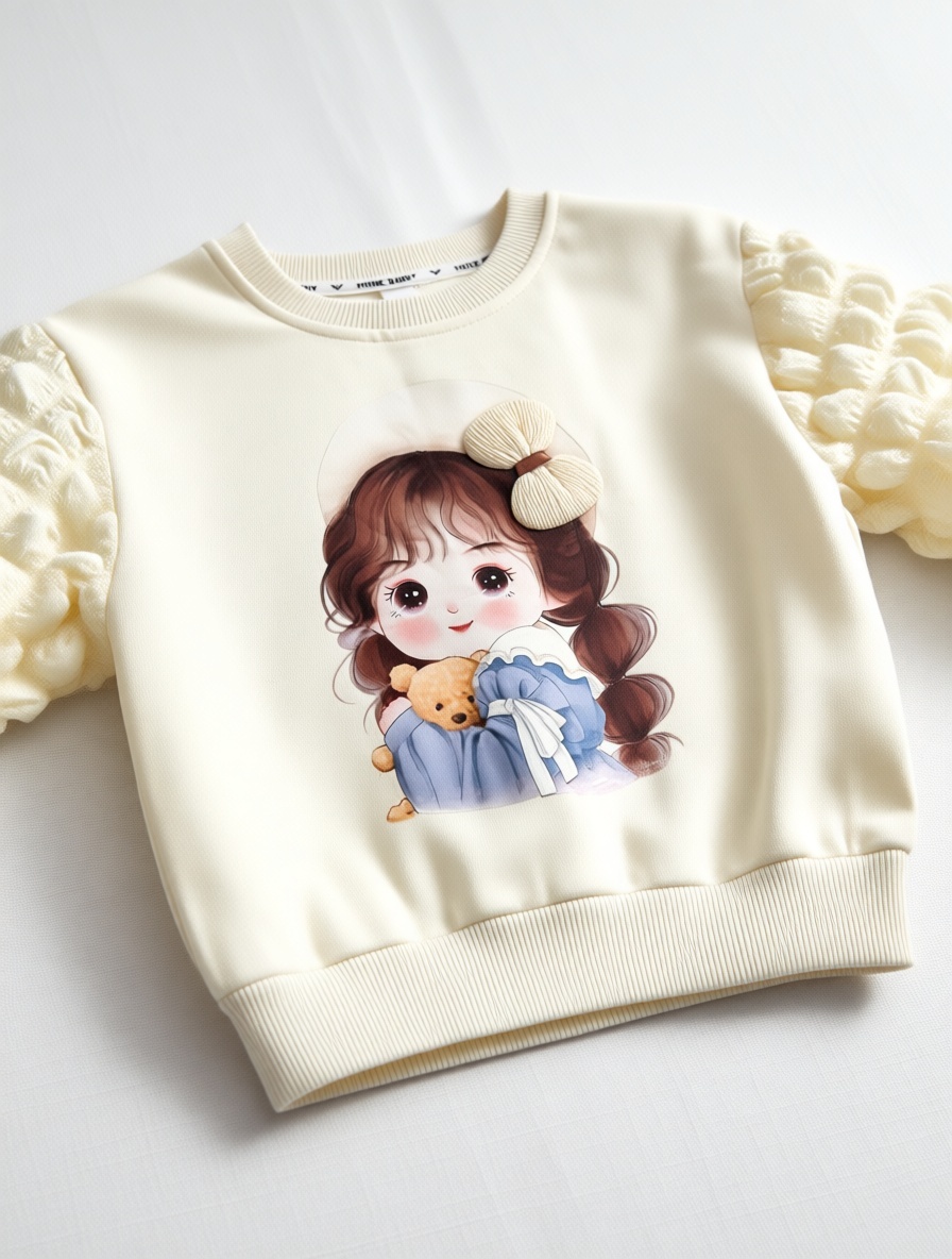 Толстовка Babyz Рисунок с девочкой и мишкой молочный
