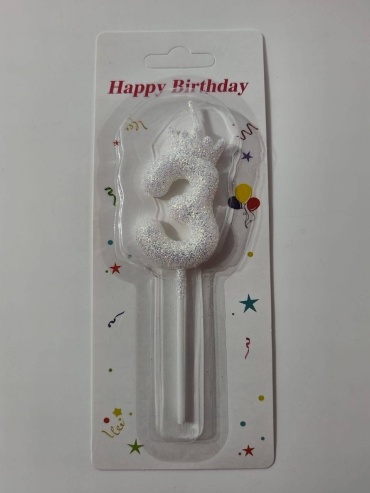 Свеча Happy birthday цифра 3, 1 шт 12 см