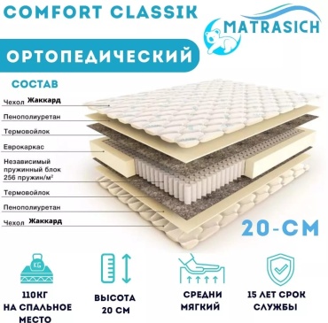 Матрас MATRASICH COMFORT CLASSIK, 200x200x20 см