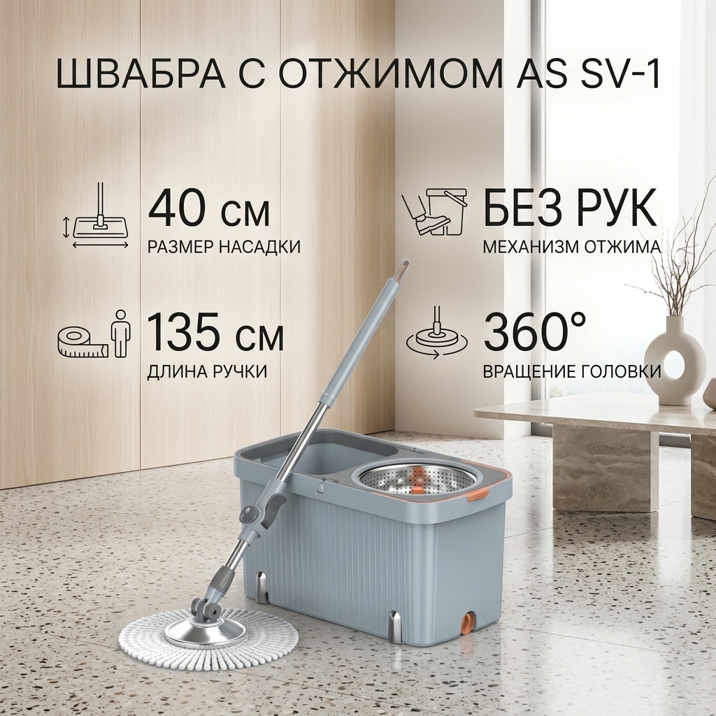 Комплект для уборки универсальная ОПТОВАЯ СЕТЬ, материал насадки: микрофибра, серый