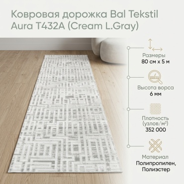 Ковровая дорожка Bal Tekstil короткий ворс, полипропилен, полиэстер, 80 см x 5 м