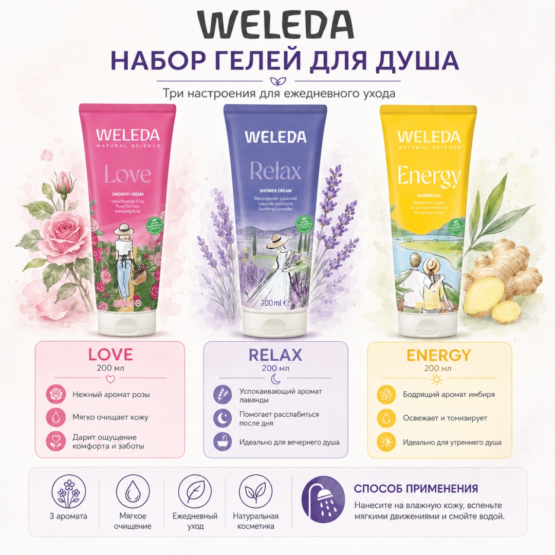 Weleda 3 аромата набор для тела для женщин
