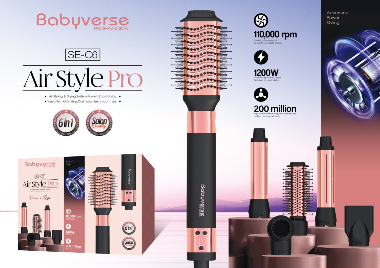 BaByverse SE-C6 стайлер черный, розовый