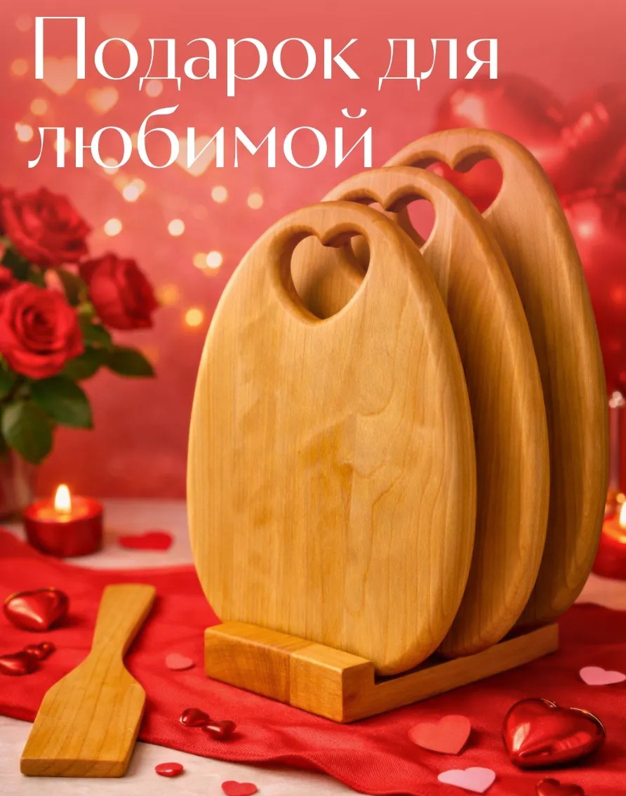 Разделочная доска двухсторонняя; набор на подставке; Поднос. Доска разделочная 3шт 30343753_770981452 3 шт, дерево, береза