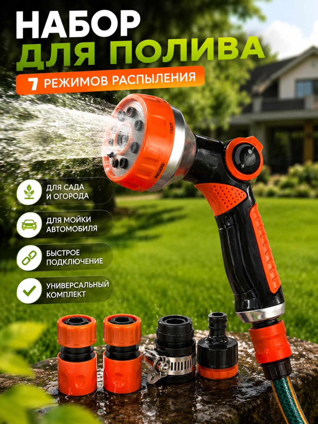Набор для полива 30463190_732946575 D: 1/2 (13 мм), режимов полива: 7, 1 шт