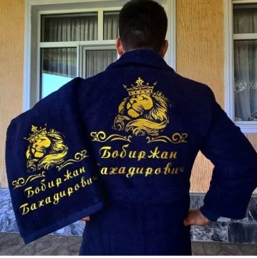 Махровый халат синий