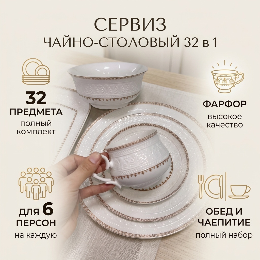 Сервиз на 6 персон , предметов: 32, чайно-столовый, фарфор