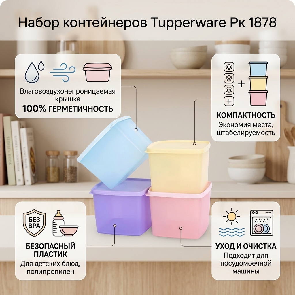 Tupperware набор контейнеров Рк 1878 4 шт, пластик, полипропилен