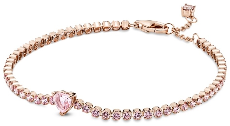 PANDORA теннисный «Сверкающее сердце» 580041C01-18 длина 18 см, вес 2.8 г. сплав покрытый розовым золотом 14К, кристалл