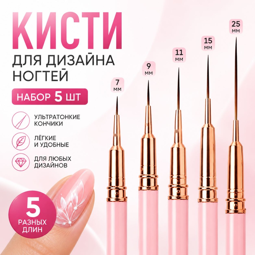 Лайнер, кисть для тонких линий синтетика 5 шт