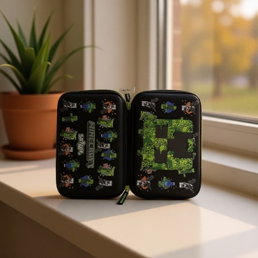 Пенал створчатый Smiggle Minecraft, застежка молния, черный
