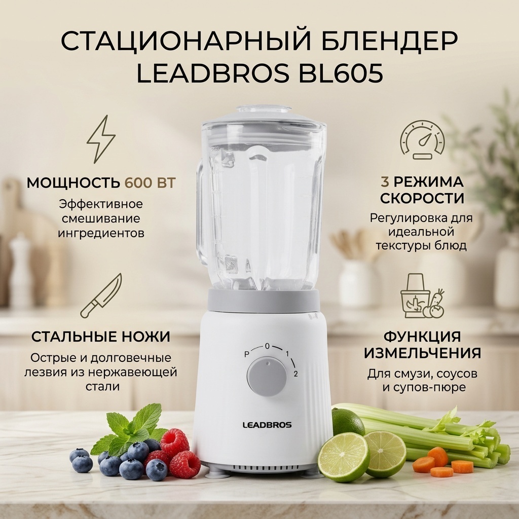 Блендер стационарный Leadbros BL605 белый