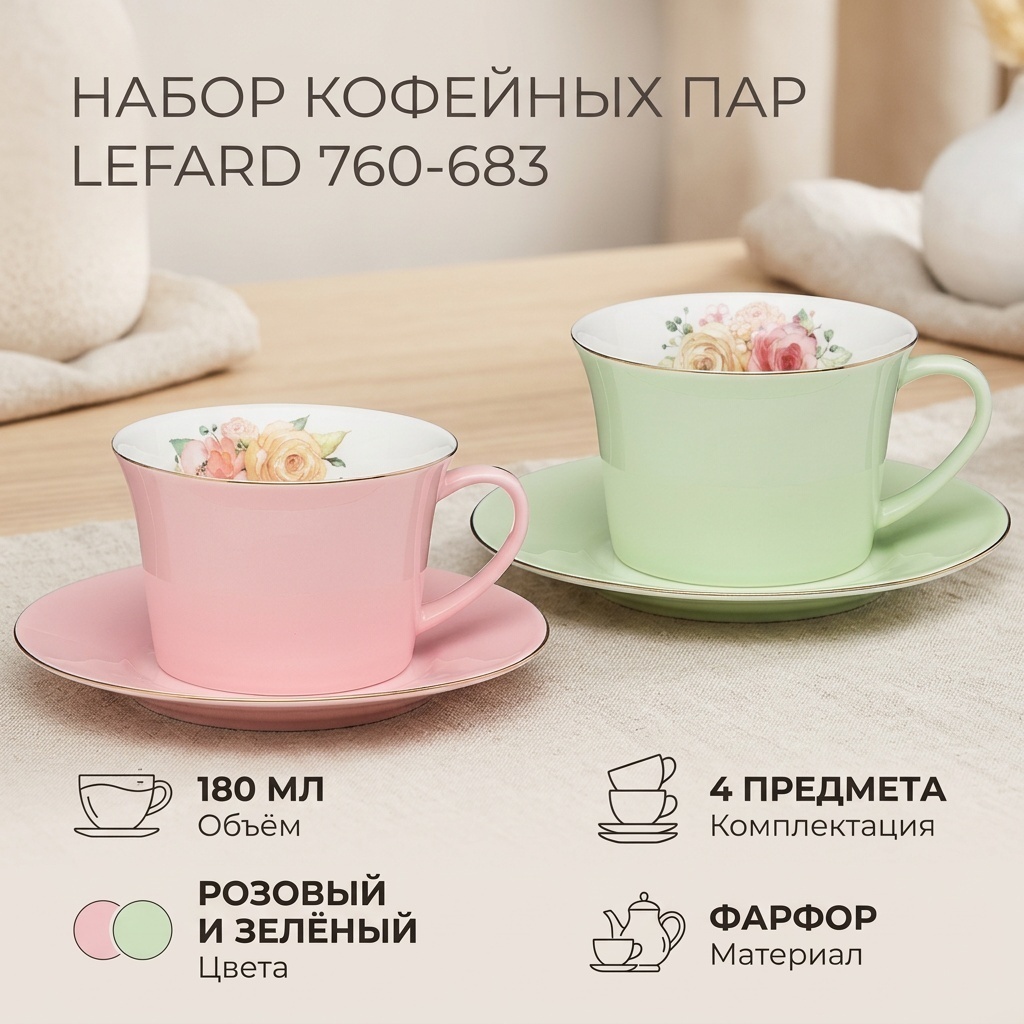 Кофейная пара Lefard , 180 мл, фарфор, 2 шт.