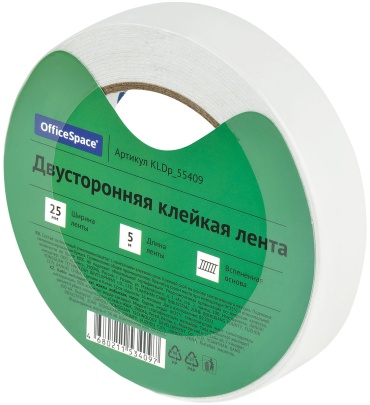 Канцелярская лента OfficeSpace KLDp_55409, ширина 25 мм, 1 шт, белый