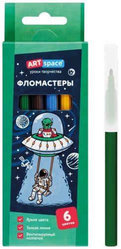 Фломастеры ArtSpace "Космос", 06цв., картон, смываемые