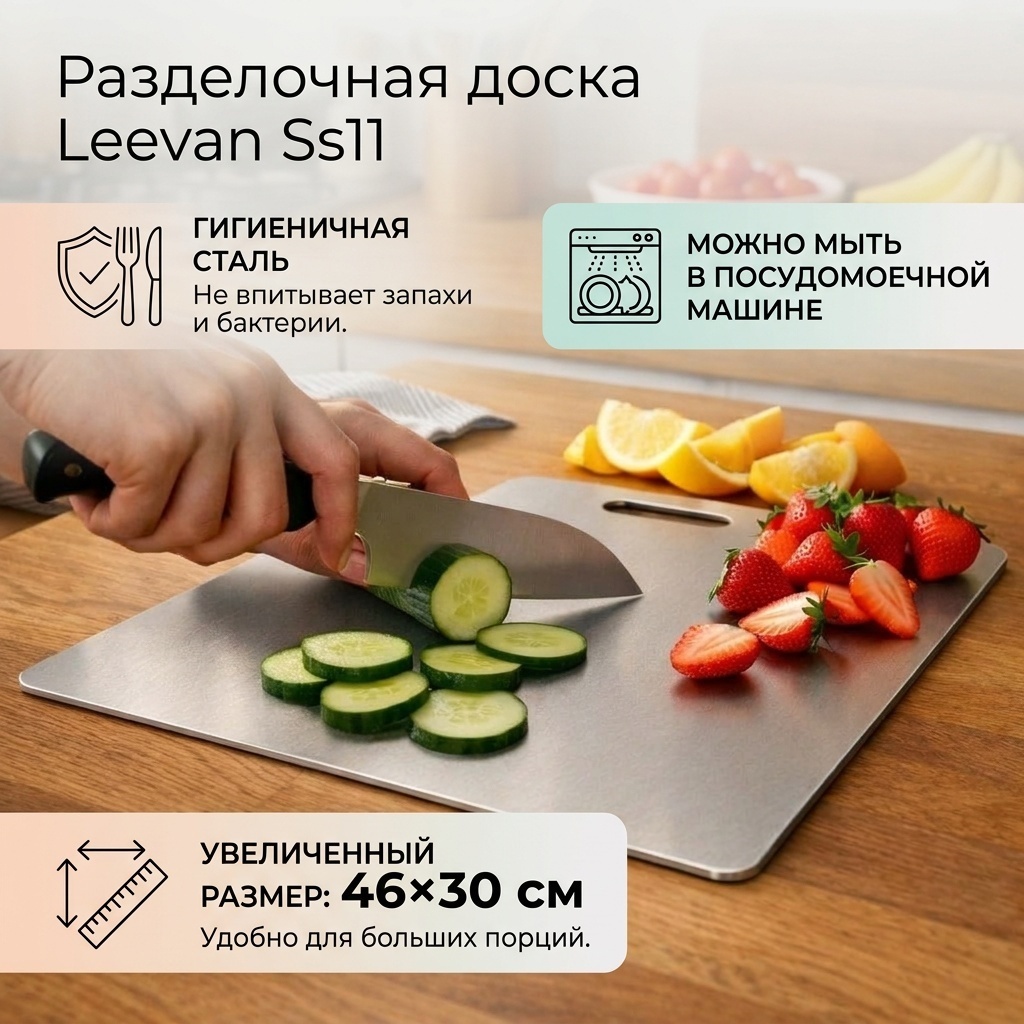 Leevan разделочная доска Ss11 1 шт, нержавеющая сталь