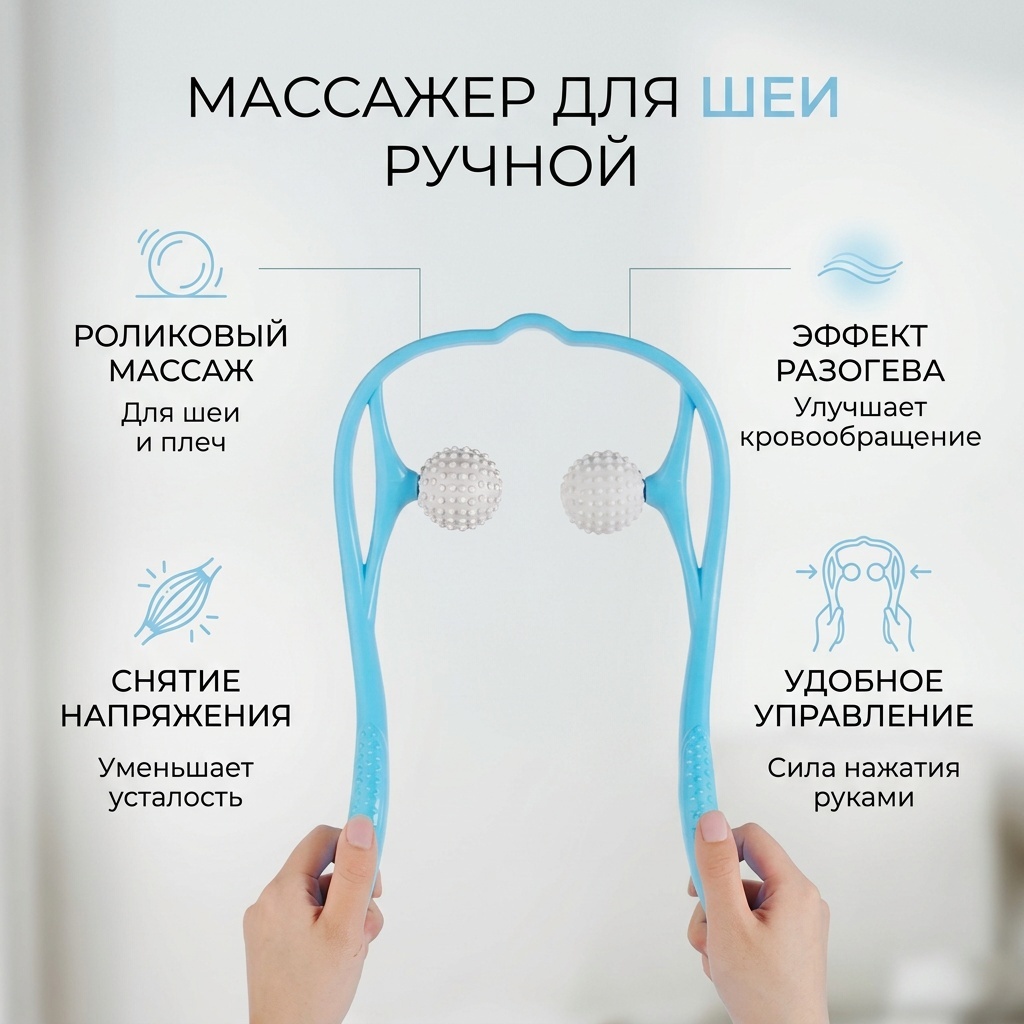 Массажер Массажер для шеи ручной разогревающий, раскатывающий, роликовый