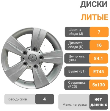 RNO 8073 7x16/5x130 D84.1 ET45 4 диска серебристый