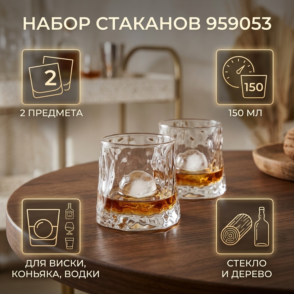Набор стаканов 150 мл, дерево, стекло, 2 шт