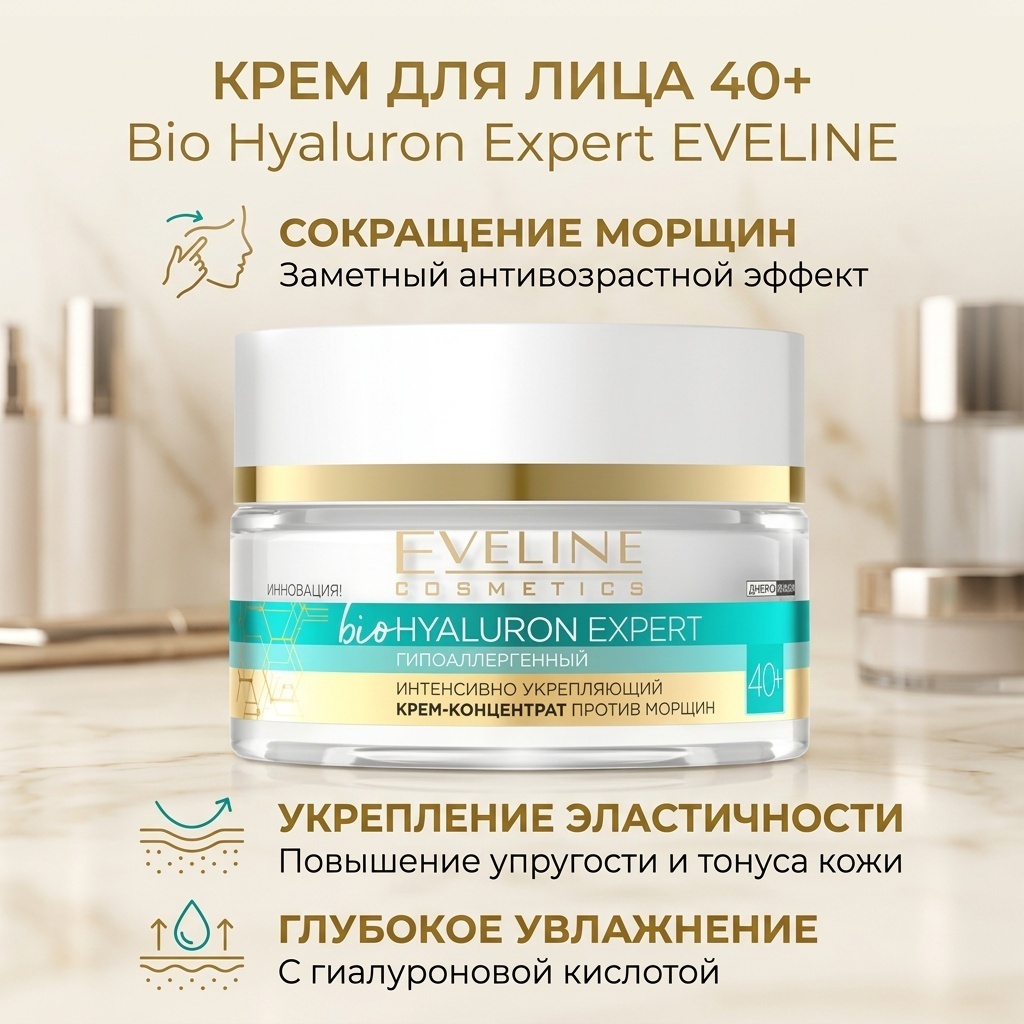 Eveline Cosmetics крем Bio Hyaluron Expert против морщин 40+ для лица 50 мл