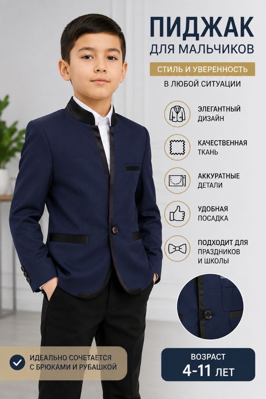 Школьный пиджак черный, синий