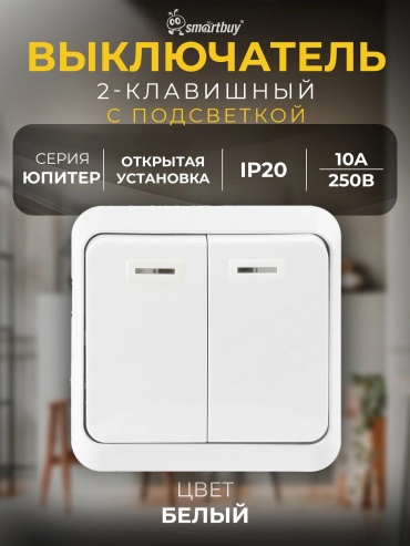 Выключатель клавишный Smartbuy SBE-03w-10-SW2-1, белый