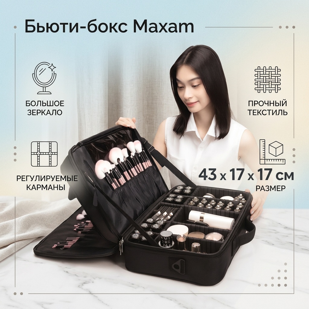 Косметичка текстиль черный 17X43 см