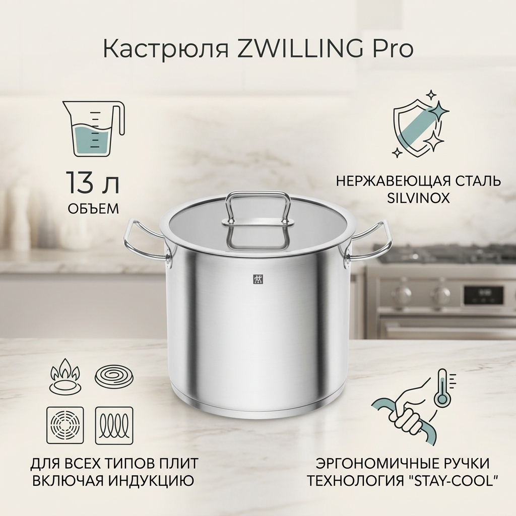 Кастрюля 13 л, ZWILLING Pro нержавеющая сталь