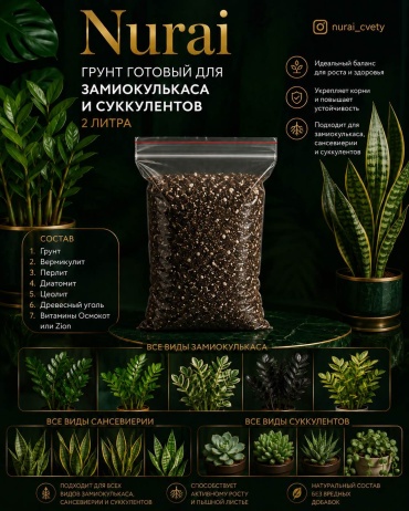 Грунт Nurai грунт для замиокулькаса и суккулентов 2 л