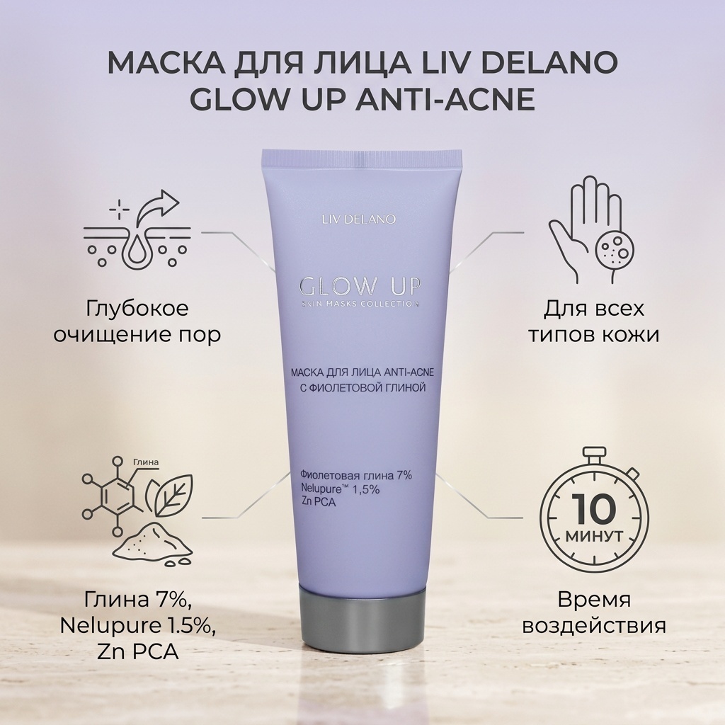 Маска для лица Liv Delano глиняная Glow Up Anti-Acne 70 г