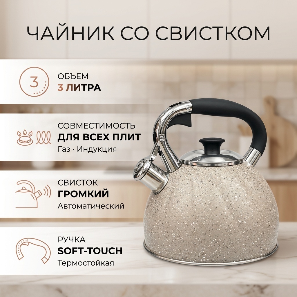 Чайник 30401420_290000569 3 л, нержавеющая сталь