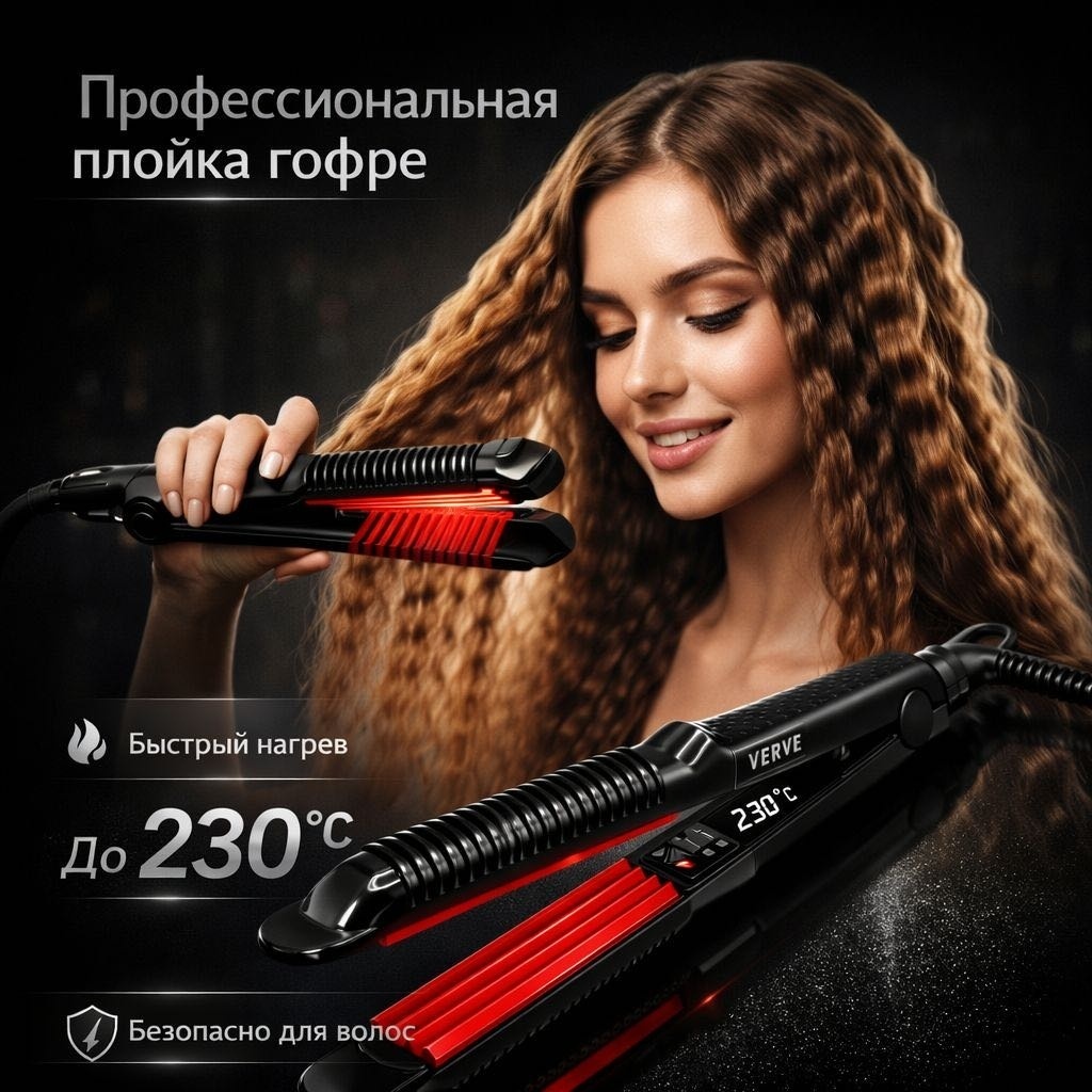 Verve Щипцы Verve Гофре для волос V-299 Прикорневой объём и выпрямитель мультистайлер